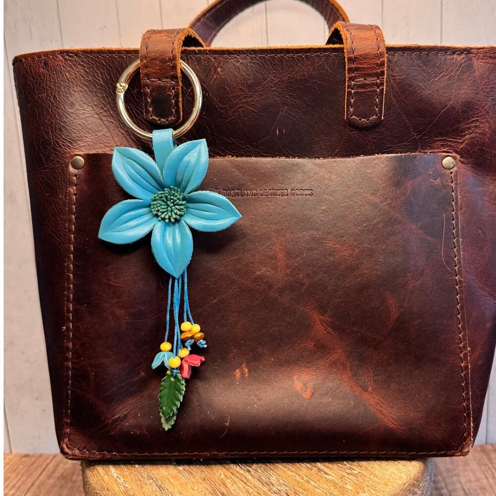 Bright Blue Flower Daisy Purse Charm Genuine Leather Flower Blue Bag Charm NEW!